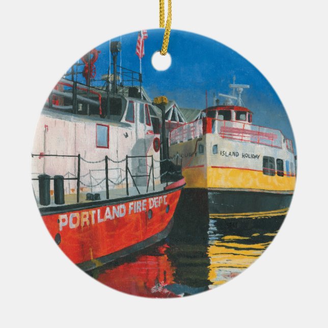 Miss Portland Fireboat und Casco Bay Ferries Keramik Ornament (Vorne)