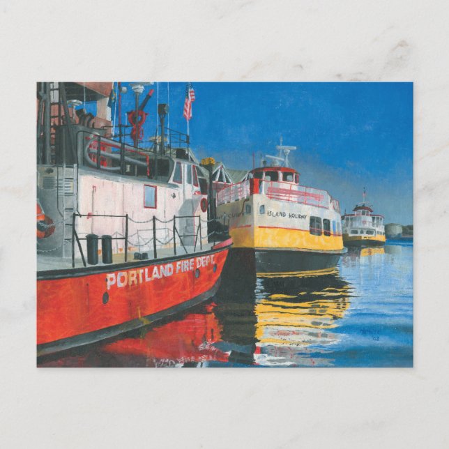Miss Portland Fireboat und Casco Bay Ferries Postkarte (Vorderseite)