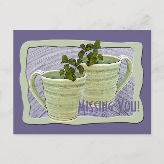Miss Sie Grüne Tasse Minze Sprigs Foto Custom Postkarte (Vorderseite)