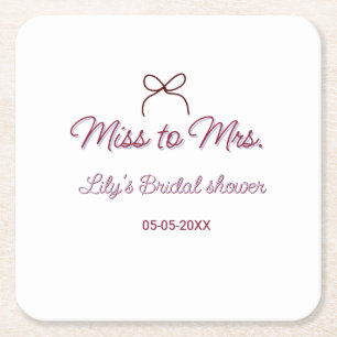 Miss to Mrs Brautparty Namen Datum Jahr Bogen Rechteckiger Pappuntersetzer
