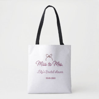 Miss to Mrs Brautparty Namen Datum Jahr Bogen Tasche