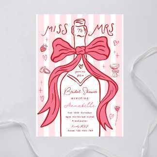 Miss to Mrs Brautparty Rosa Band Champagner  Einladung