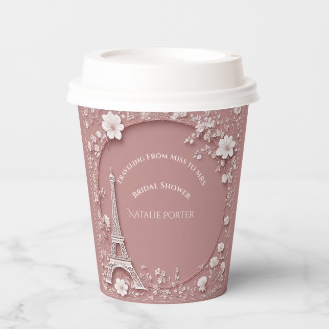 Miss to Mrs Bridal Shower Paris Eiffel Tower Pink  Pappbecher (Vorderseite)