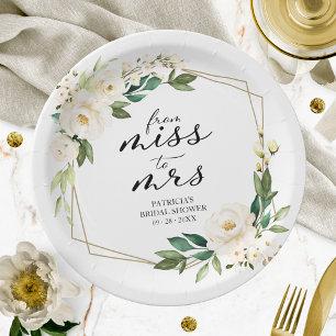 Miss to Mrs Greenery Geometrische Brautparty Pappteller
