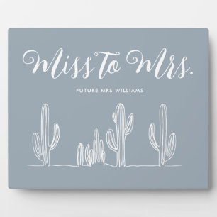 Miss to Mrs Moderne Boho Blaue Kaktus-Junggesellin Fotoplatte