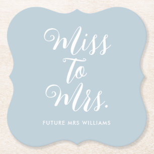 Miss to Mrs Moderne einfache Hochzeitsshower Blau Untersetzer