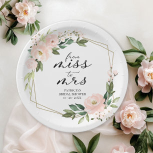 Miss to Mrs Rosa Hauchdünn Geometrische Hochzeitst Pappteller