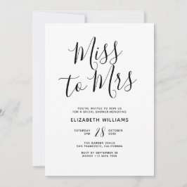 Miss To Mrs Simple Minimalistisch Brautparty Party Einladung