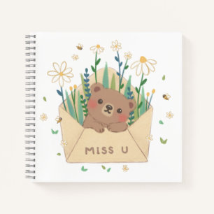 MISS U: Teddy Bear & Blume in Umschlag Notizbuch