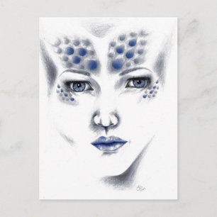 Miss Universe Alien Lady Original Art Postcard Postkarte