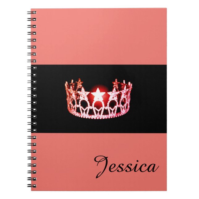 Miss USA Coral Crown Notebook - Individuelle Name Notizblock (Vorderseite)