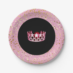 Miss USA Crown Paper Tellers-Golden Stars PInk Pappteller
