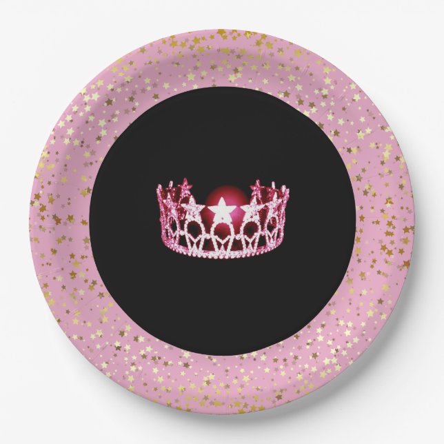 Miss USA Crown Paper Tellers-Golden Stars PInk Pappteller (Vorderseite)