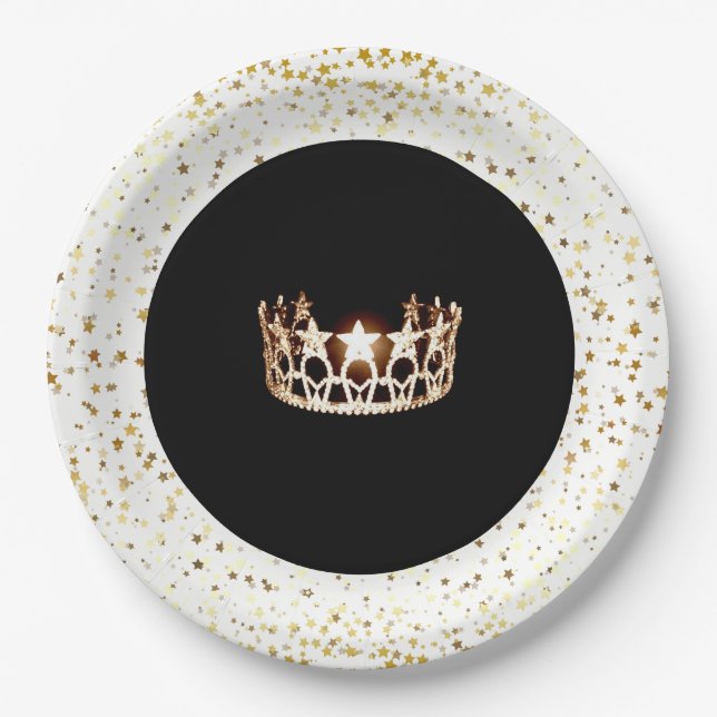 Miss USA Crown Party Paper Tellers-Gold Stars Whit Pappteller (Vorderseite)