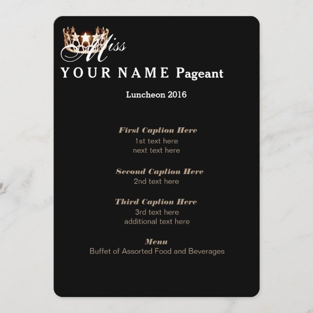 Miss USA Gold Crown Luncheon Programmkarte Menükarte (Vorderseite)