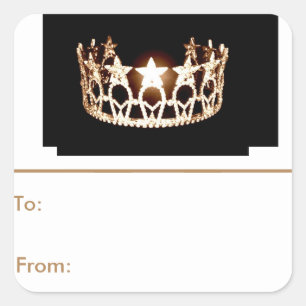 Miss USA Gold Crown Peel & Stick Gift Tags Quadratischer Aufkleber