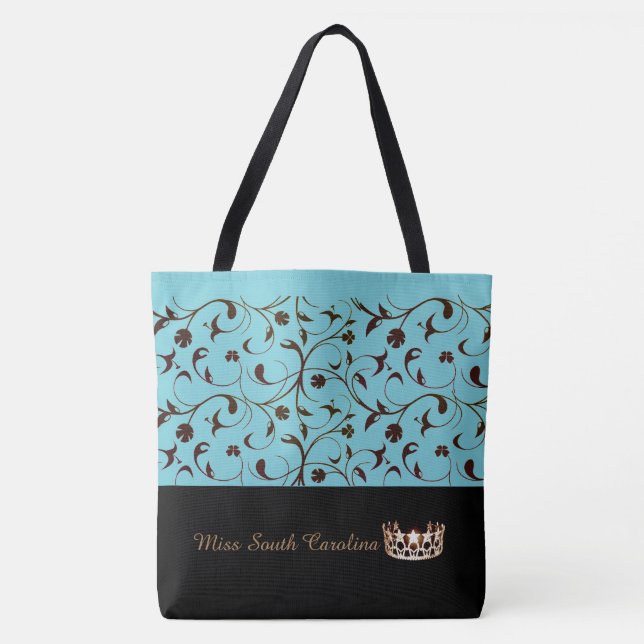 Miss USA Gold Crown Tote Bag Brown Scrolls Tasche (Vorderseite)
