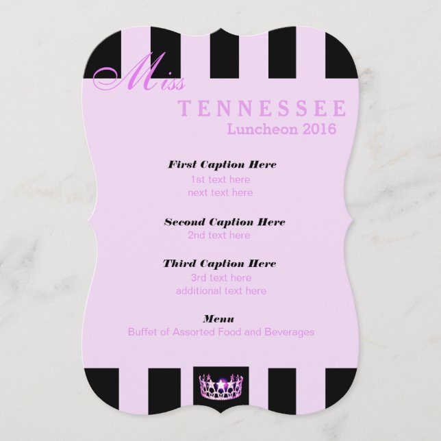Miss USA Orchid Black Strip Luncheon Programmkarte Menükarte (Vorderseite)