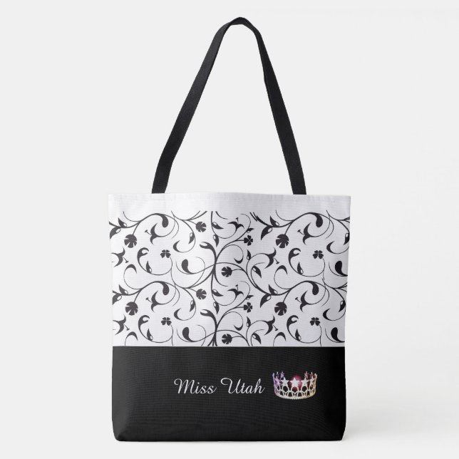 Miss USA Silver Crown Tote Bag-BLK Scroll Tasche (Vorderseite)