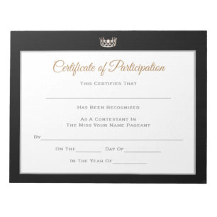 Miss USA Stil Pageant Zertifikate-Teilnahme Notizblock