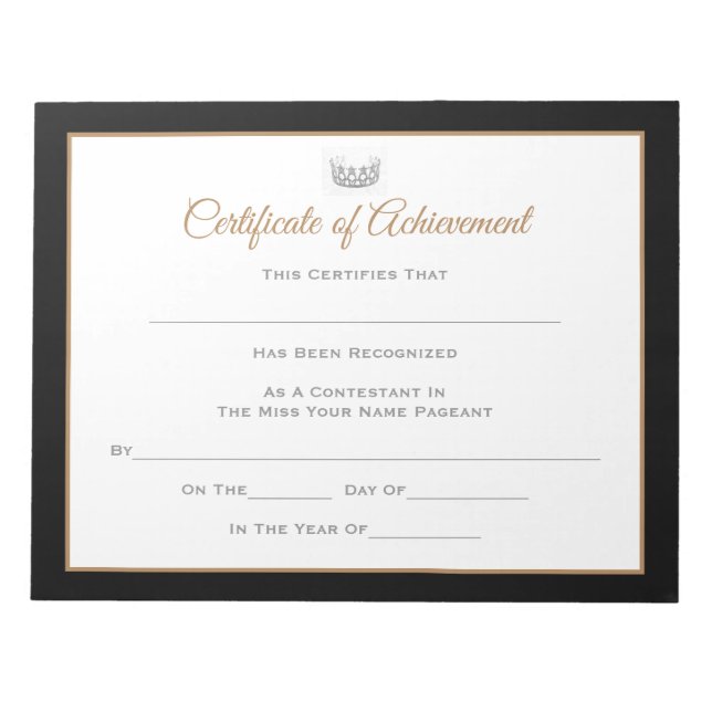 Miss USA Style Pageant Certificates-Achievmment Notizblock (Vorderseite)