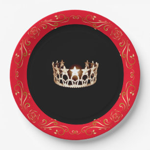 Miss USA Style Red Gold Crown 9" Paper Teller