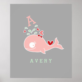 Miss Whale Red Bow Monogram Girl Kinderzimmer Wall Poster