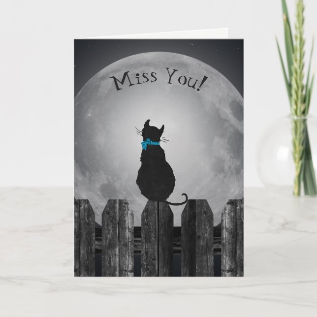 Miss You cat in Mondlicht Karte (Vorderseite)