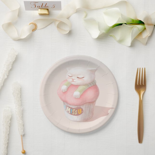 Miss You Cupcake Illustration Pappteller (Hochzeit)