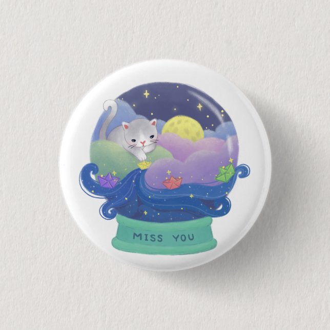 Miss You: Katzen- und Papierboote Button (Vorderseite)