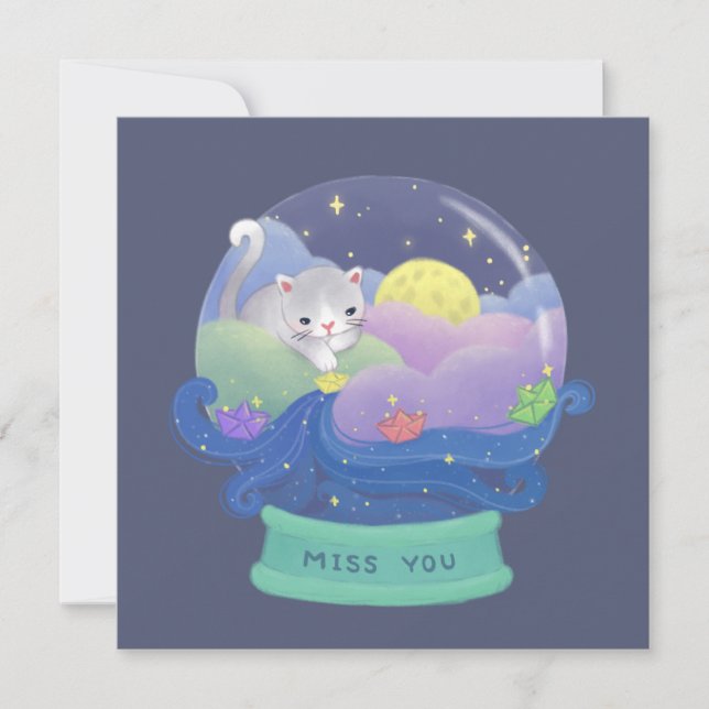 Miss You: Katzen- und Papierboote Einladung (Vorderseite)