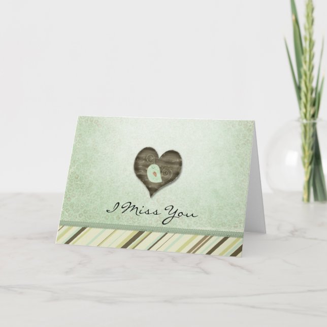 Miss You Mint Green Bird Herz Karte (Vorderseite)