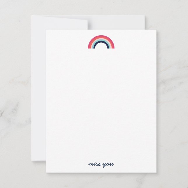Miss You Modern Rainbow in Blue Note Card Dankeskarte (Vorderseite)
