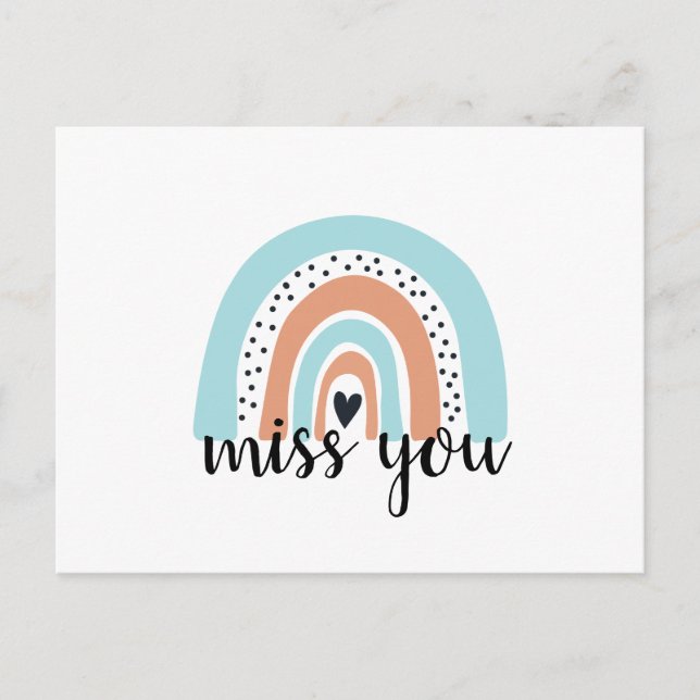 Miss You Rainbow Heart Blue Peach Postkarte (Vorderseite)