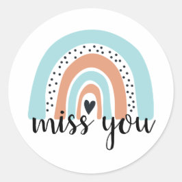 Miss You Rainbow Heart Blue Peach Runder Aufkleber