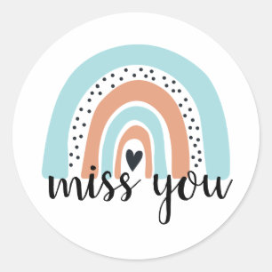 Miss You Rainbow Heart Blue Peach Runder Aufkleber