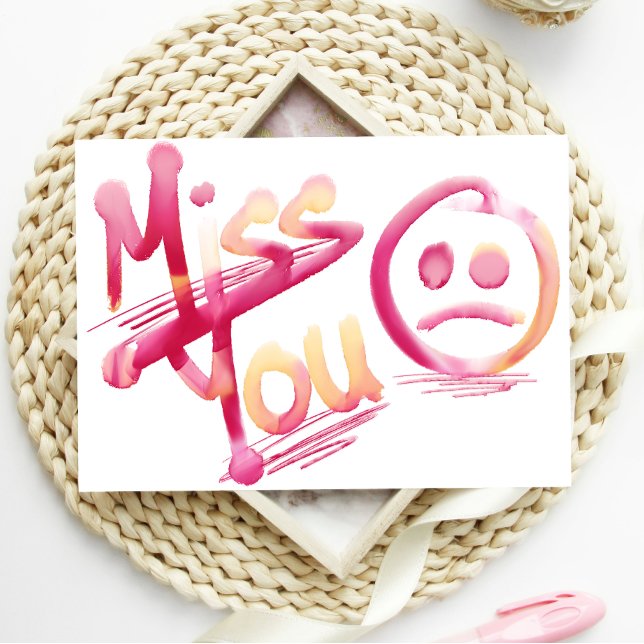 Miss You Sad Face Watercolor Card Karte (Von Creator hochgeladen)