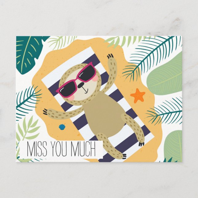 Miss You Sloth Vacation Beach Pool Postkarte (Vorderseite)