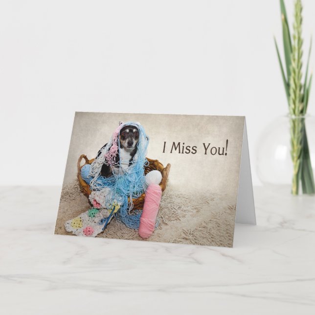 MISS YOU SO MUCH - HUMOR - DOG TANGLED IN YARN KARTE (Vorderseite)