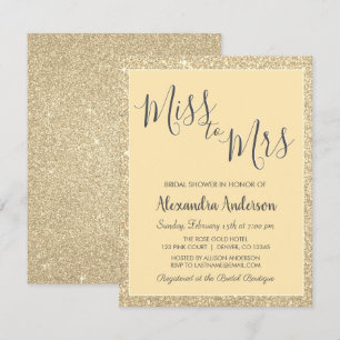 Miss zu Mrs. Gold Glitzer Brautparty Einladung