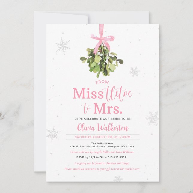 Miss zu Mrs. Pink Weihnachts Brautparty Einladung (Vorderseite)