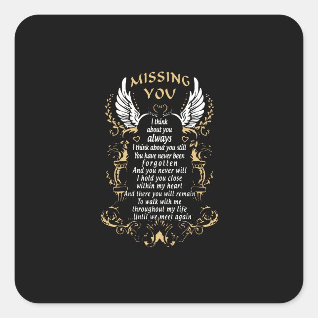 Missing You i Think about you Always i Think About Quadratischer Aufkleber (Vorderseite)