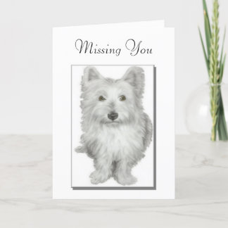 'Missing You' mignon chien westie carte