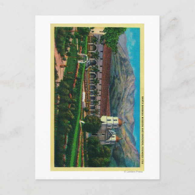 Mission von Santa Barbara und Gründe Postkarte (Vorderseite)
