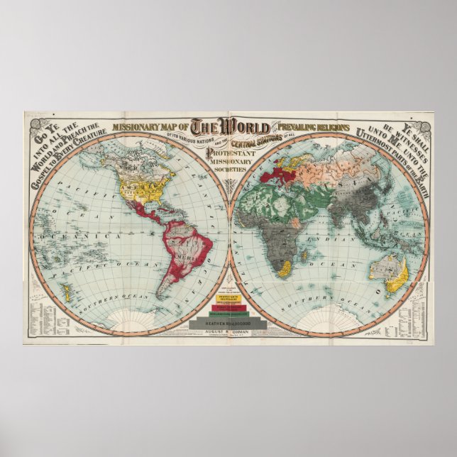 Missionarische Karte der Welt 1902 Poster (Vorne)