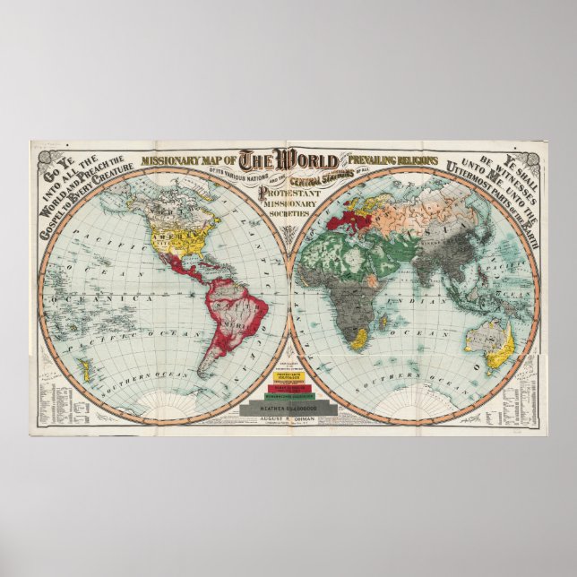 Missionarische Karte der Welt (1902) Poster (Vorne)