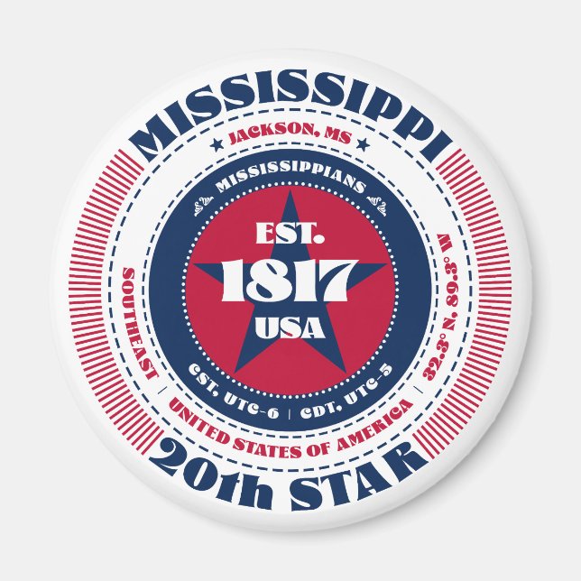 Mississippi Circle Typografie Souvenir Magnet (Vorne)