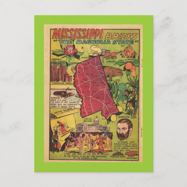 Mississippi der Magnolia-Staat Postkarte (Vorderseite)