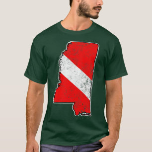 Mississippi Dive Flag Scuba Diving Staat Karte T-Shirt