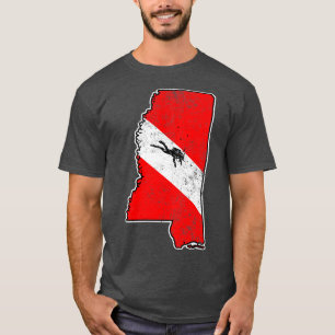 Mississippi Dive Flag Scuba Diving Staat Karte T-Shirt